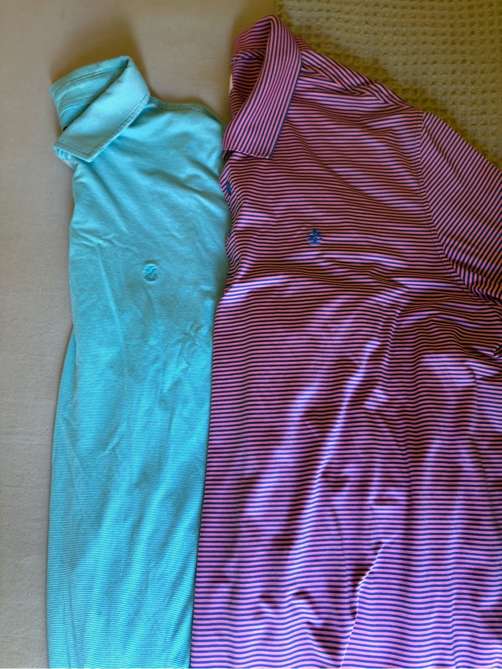 2 Izod Golf Polo’s- Pink and Navy Striped & teal/white stripe Men’s XXL